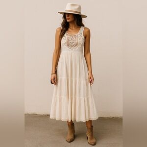 Free People ivory Crochet Lace Tiered Midi Dress boho romantic cottagecore 6